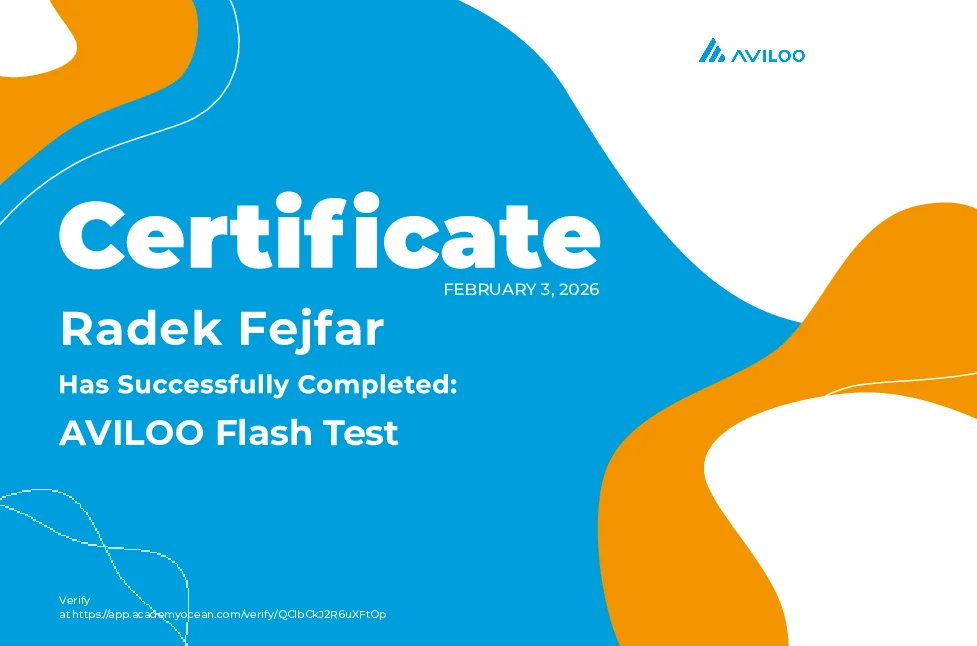 Náhled certifikátu AVILOO – AVILOO Flash Test